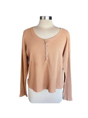 Hollister Y2K Waffle‎ Knit Thermal Henley Top Snaps Size L Clean Girl Preppy